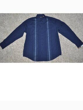 Centro Sport Shirt Mens XL Blue Silver Long Sleeve Button Front Relaxed